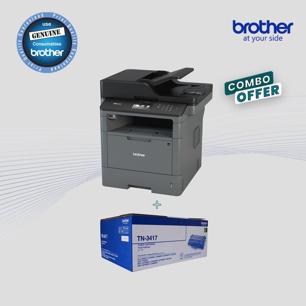 Combo Brother Mfc L5755dw Laser Mfc Printer Mono Genuine Brother Tn 3417 Toner Cartridge 4468